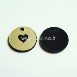 Engraved plexiglass pendant "Heart", black/gold, 1,5x1,5 cm