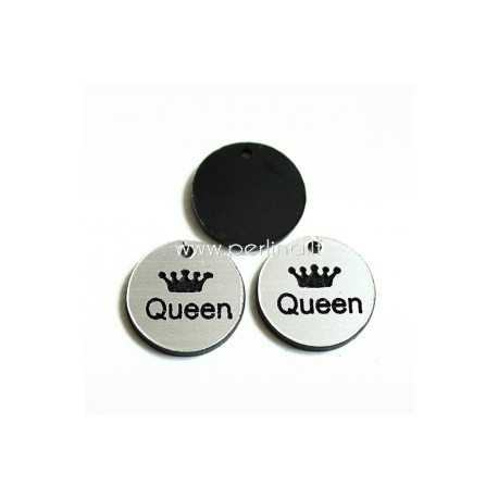Org. stiklo pakabukas "Queen", juodos/sidabrinės sp., 1,5x1,5 cm