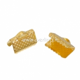 Textured crimp end cap, gold plated, 10x8 mm, 1 pcs