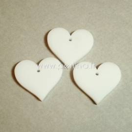 Org. stiklo detalė-pakabukas "Širdis", baltos sp., 2,2x2,5 cm