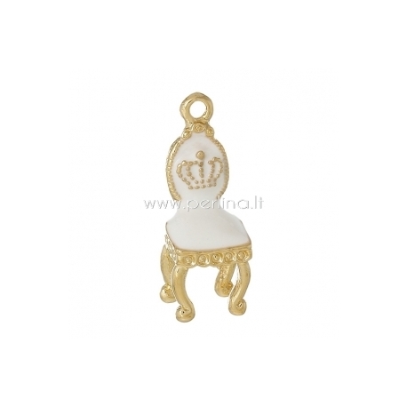 3D pakabukas "Kėdė", paauksuotas, baltos sp., 26x10 mm