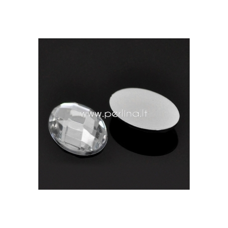 Acrylic cabochon embellishment, faceted, grey/clear, 18x13 mm