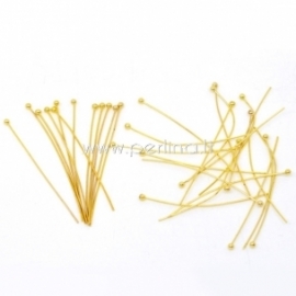 Ball head pins, gold plated, 30x0,7 mm, 10 pcs