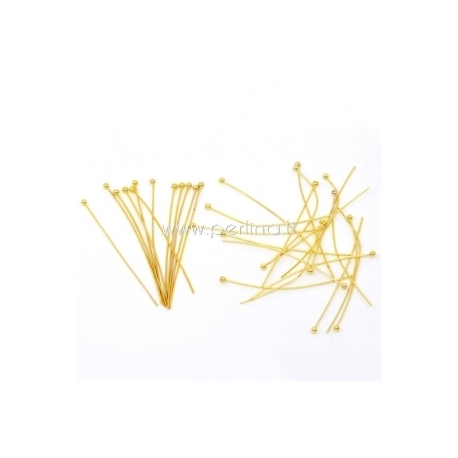 Ball head pins, gold plated, 30x0,7 mm, 10 pcs