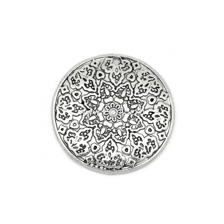 Pendant "Flower in circle", antique silver, 28 mm