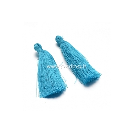 Cotton thread tassel pendant, skyblue, 80x8 mm