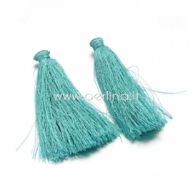 Cotton thread tassel pendant, cyan, 80x8 mm