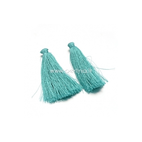 Cotton thread tassel pendant, cyan, 80x8 mm