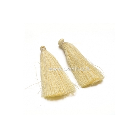Cotton thread tassel pendant, light yellow, 80x8 mm