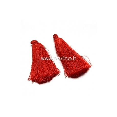 Cotton thread tassel pendant, red, 80x8 mm