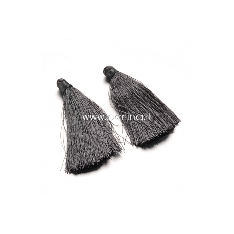 Cotton thread tassel pendant, grey, 80x8 mm