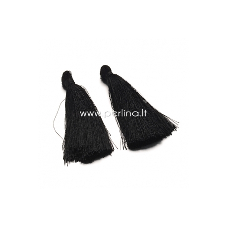 Cotton thread tassel pendant, black, 80x8 mm