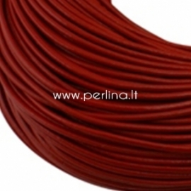 Cowhide leather jewelry cord, round, red, 2 mm, 1 m