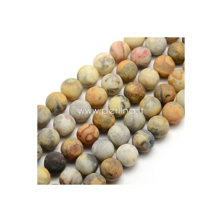 Frosted natural crazy agate gemstone bead, round, 10mm, strand 39 cm