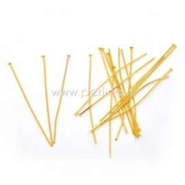 Head pins, gold plated, 60x0,8 mm, 10 pcs