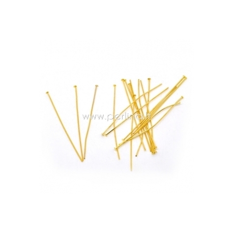 Head pins, gold plated, 60x0,8 mm, 10 pcs