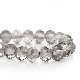 Glass bead, rondelle, faceted, grey, 8x6 mm, 1 pc 