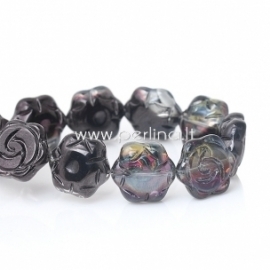 Glass bead "Flower", purple-black AB, 16x15 mm, 1 pc 