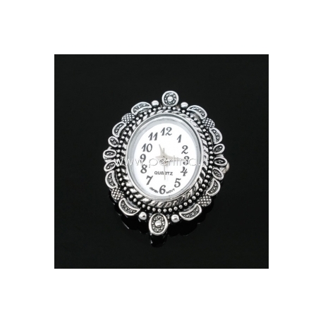 Watch face, oval, antique silver, 33x26 mm