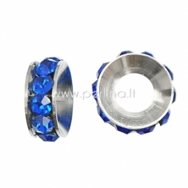 Pandora style rondelle bead, silver tone, 10x5 mm