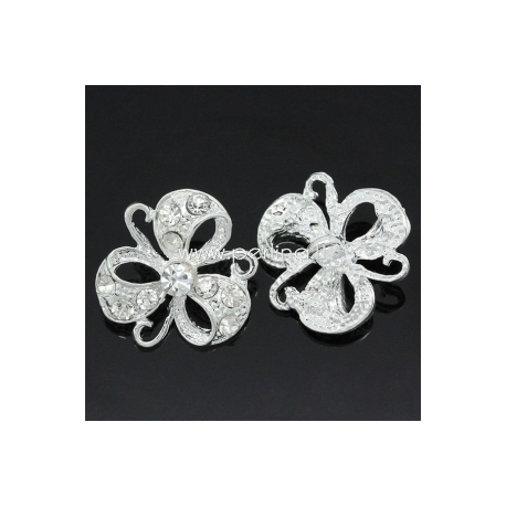 Metal button with clear rhinestones, 25x23 mm