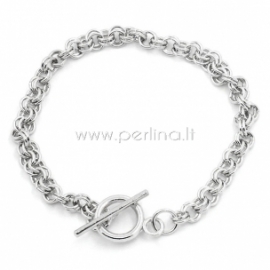 Chain bracelets with toggle clasp, silver tone, 21 cm 