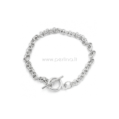 Chain bracelets with toggle clasp, silver tone, 21 cm 