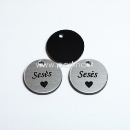 Engraved plexiglass pendant "Sisters", black/silver, 1,5x1,5 cm