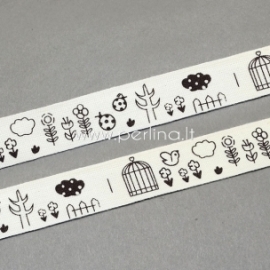 Printted cotton ribbon, 15 mm, 1 m
