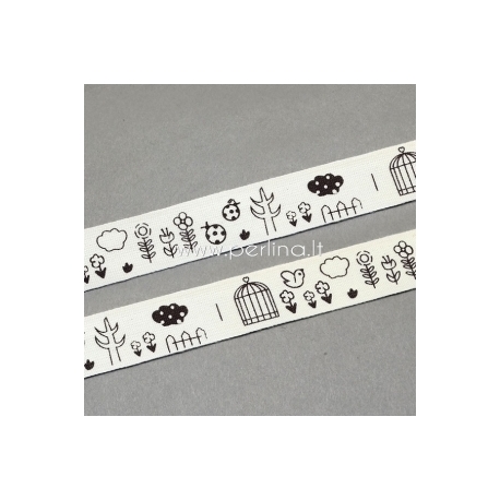 Printted cotton ribbon, 15 mm, 1 m
