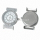 Watch face with clear rhinestones, round, silver tone, 38x31 mm