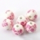 Ceramics bead with flower pattern, white, 12 mm