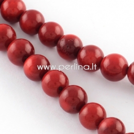 Natural coral bead, dyed, dark red, 9~10 mm, strand 40 cm