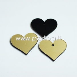 Org. stiklo detalė-pakabukas "Širdis", juodos/auksinės sp., 2,2x2,5 cm