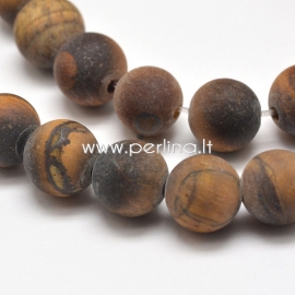 Natural tiger eye gemstone bead, frosted round, 10 mm, 1 pc