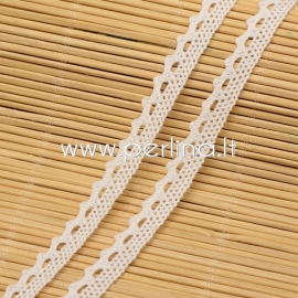 Cotton lace ribbon, white, 10 mm, 1 m