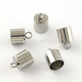Necklace cord end cap with loop, stainless steel, 11x7 mm, 1 pc