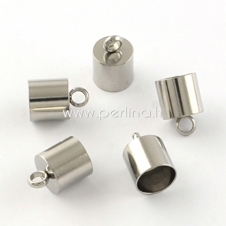 Necklace cord end caps with loop, stainless steel, 12x9 mm, 1 pc