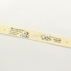 Printted cotton ribbon, cream with black ornaments, 20 mm, 1,82 m