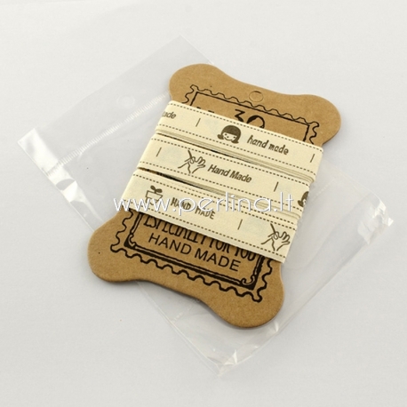 Printted cotton ribbon "Hand Made", off white, 15 mm, 1,82 m