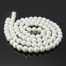 Stiklinis perlas, baltas, 8 mm, 1 juosta (apie 110 vnt.)