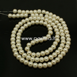 Glass pearl bead, ivory, 6 mm, 1 strand about 140 pcs