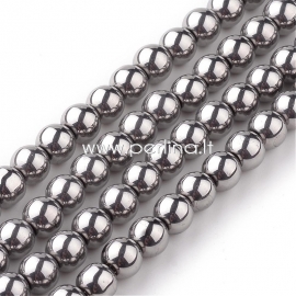 Glass bead, electroplate, silver plated,, 8 mm, 1 strand about 42 pcs