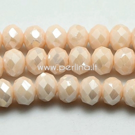 Glass bead, rondelle, faceted, creamy pink, 6x4 mm, 1 strand (100 pcs)