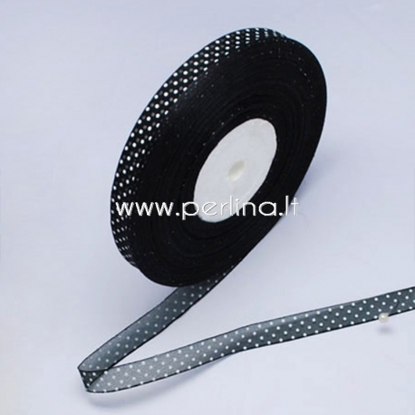 Organza ribbon, back with white dots, 14 mm, 1 m