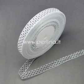 Organza ribbon, white with black dots, 14 mm, 1 m
