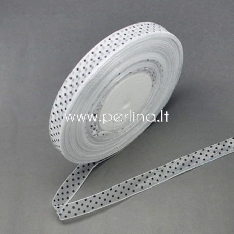 Organza ribbon, white with black dots, 14 mm, 1 m
