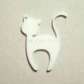 Org. stiklo detalė-pakabukas "Katinėlis 1", baltas, 6x4.7 cm