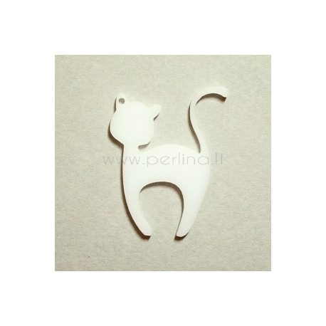 Plexiglass finding-pendant "Cat 1", white, 6x4,7 cm