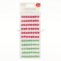 Adhesive pearls, red and green, 10mm, 88 pcs